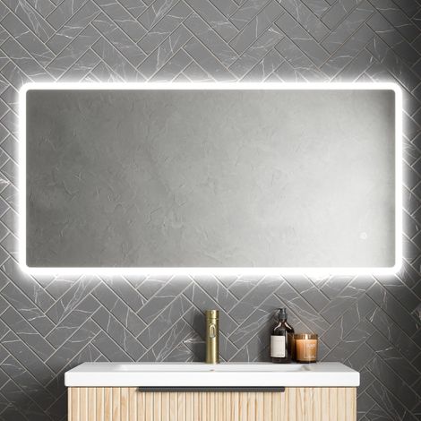 Rectangle LED Bathroom Mirror Large Backlit Touch Demister Pad Mains 600x1200mm (1/5)