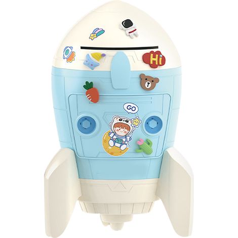 Hucha Cohete Plástico con Cerradura y Llaves, Adhesivos DIY para Personalizar – Ideal para Ahorro Infantil y Decoración de Habitación (1/5)