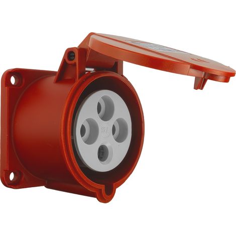 Prise électrique droite CEE 400 V 32 A 4P 70 x 70 mm rouge (1/5)