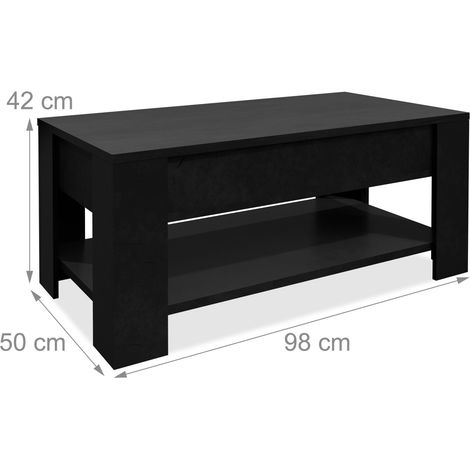 Tavolino da salotto rettangolare con piano sollevabile soggiorno 42 x 98 x 50 cm pratico design industriale in truciolato nero 130015733