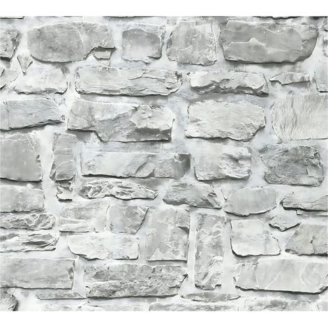 Carta da parati a pietre e mattonelle Profhome 363701 Carta da parati TNT liscia con elementi di natura opaca grigio beige 5,33 m2 (1/5)