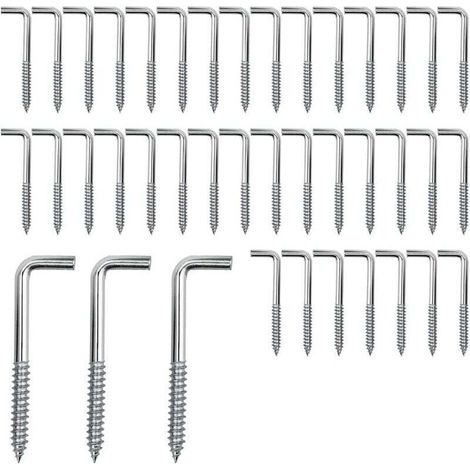 Lot de 70 M4 Crochets à Vis Vis D'angle Crochets L Crochet a Visser Acier au Carbone Vis pour Suspendre Plantes Ustensiles de Cuisine Carillons Éoliens, 40 3.5mm (1/4)