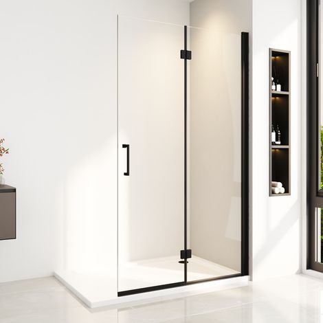 75 x 195 cm Schwarzer Walk in Dusche Walk in Duschwand Falttür Duschabtrennung Duschtrennwand Glaswand Duschwände, 6mm Nano ESG-Sicherheitsglas (1/5)