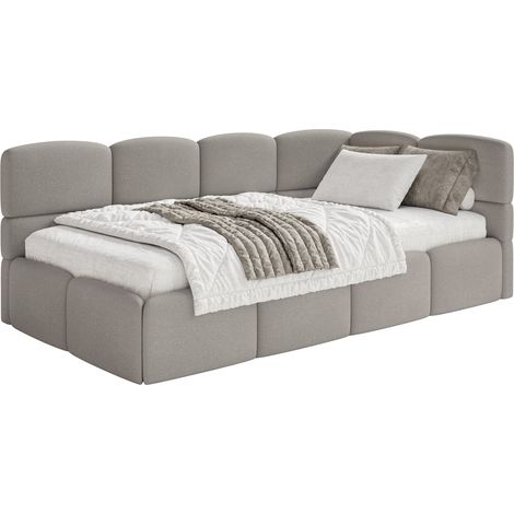 Selsey Cloudy – Jugendbett 120x200, Kopfteil rechts, Matratze & Bettkasten, Chenille Hellbraun