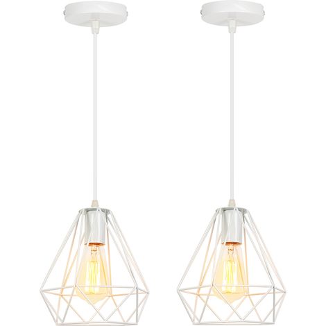 2X Métal Diamant 20CM Lustre Industriel Vintage Lampes Suspendues Rustique Plafonnier Moderne Pour Salle À Manger Décoration Intérieure Blanc (1/5)