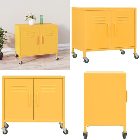 Armadietto Giallo Senape 60x35x56 cm in Acciaio - Armadio con ripiano regolabile - Armadio con ruote