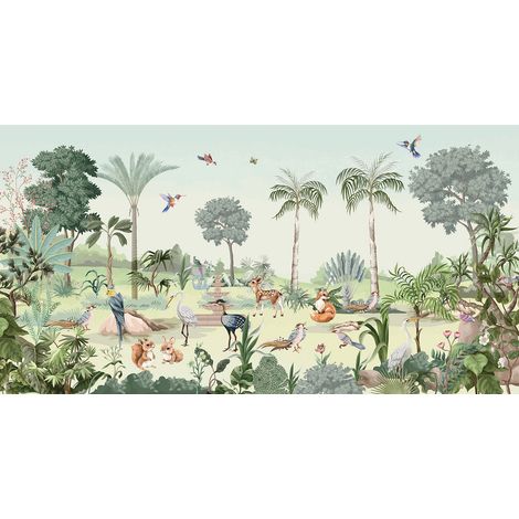 Papier peint panoramique enfants - Jardin Animaux - 195 cm x 101 cm (1/2)