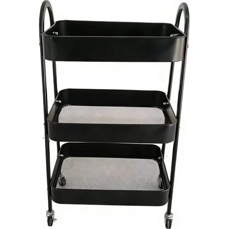 Cuisine, bureau ou atelier : chariot de rangement 3 étagères pour espaces étroits, design noir avec poignées (1/5)