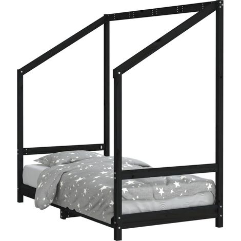 vidaXL Giroletto per Bambini Nero 80x160 cm in Legno Massello di Pino (1/5)