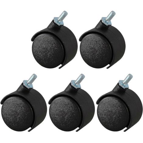 Lot de 5 roulettes pivotantes doubles de 40 mm avec tige filetée de 6 mm, noires. (1/4)