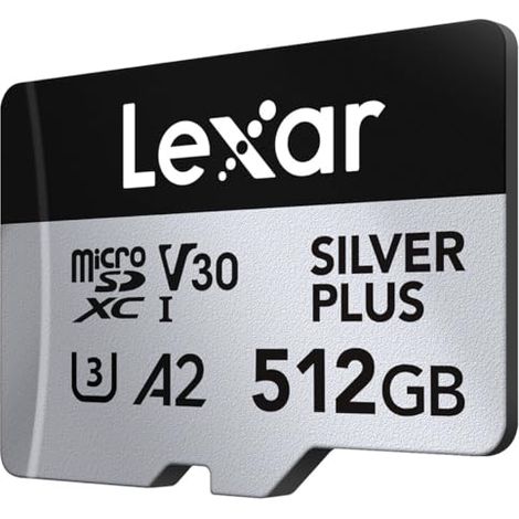 FOR Lexar 512GB Silver Plus Micro SD Card, 205MB/s Read, 4K, V30, UHS-I