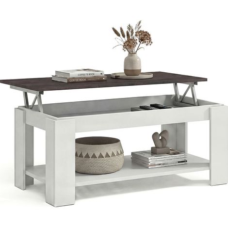 Mesa de centro elevable con almacenaje 102x43-54 cm Lya Blanco Artik (Blanco Mate) - Óxido 50cm (ancho) x 54cm (alto)