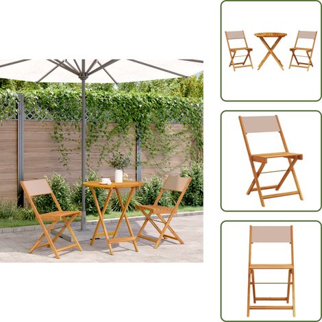 The Living Store Set da Bistrot 3pz Tortora in Tessuto e Legno Massello - Sedie da giardino