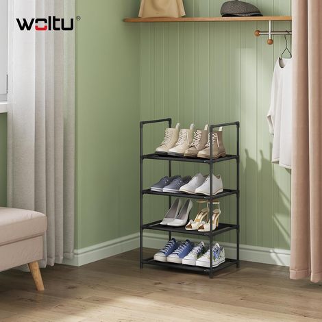WOLTU Zapatero de 4 niveles con estructura metálica estable, 41 x 28 x 72 cm, color negro (1/5)