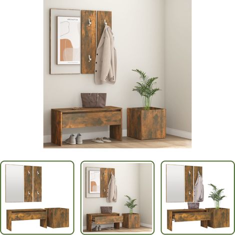 vidaXL Banc d'entrée - Ensemble de meubles de couloir Chêne fumé Bois d'ingénierie (1/5)