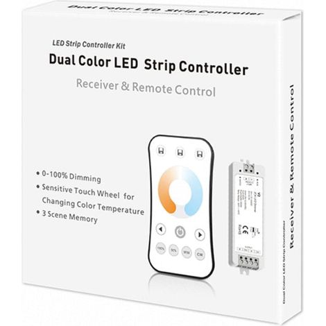 Kit Contrôleur LED CCT RF 12-24V DC Max 10A avec Télécommande - Blanc - SILAMP