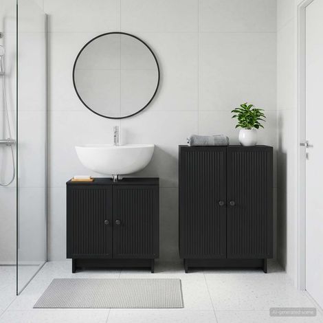 vidaXL 2 Piece Bathroom Cabinet Set EDE Black Engineered Wood (1/5)