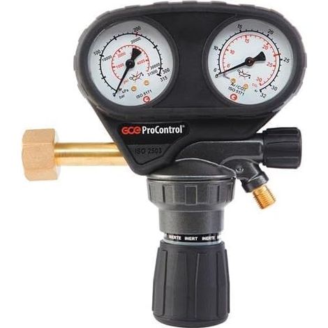 1 - Réducteur de pression - Détendeur gaz - Pour Argon CO2 - Débit 0-30 l/min - Pression 200 bar - Conforme ISO 2503 - Manomètre protégé - Noir (1/2)