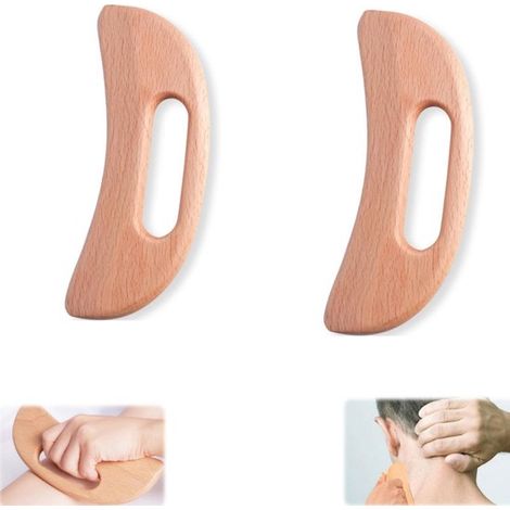 Planches gua sha en hêtre lot de 2 - outils de massage 19,5 x 6,8 cm, bruns (1/5)