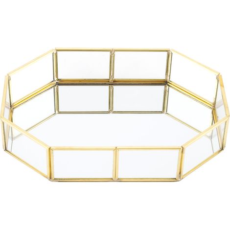 Plateau décoratif en verre miroir vintage pour organisation bijoux et maquillage, petit format