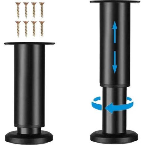 Pieds de meubles en métal réglables - Lot de 4 pieds de canapé/canapé/armoire/lit - Pieds de support de hauteur de 7,08 à 11,81 pouces pour Chaise/Table basse/Commode (1/4)