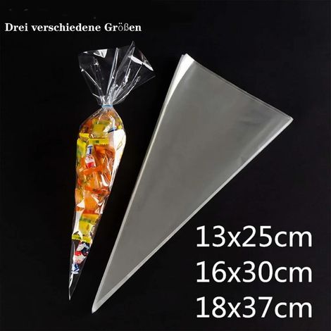 Sac à pain Sachets coniques transparents, 100 pièces, pour emballage de bonbons, fêtes et cadeaux (1/3)