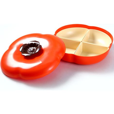 Vassoio per snack a forma di cachi, 4 scomparti, contenitore per frutta, contenitore da portata con coperchio per casa e soggiorno (1/5)