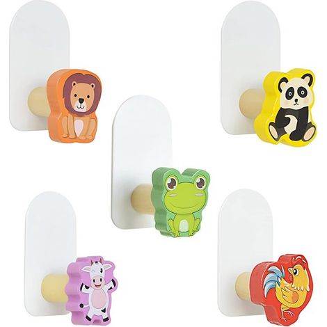 Tierförmige Haken – 5er-Pack selbstklebende Kleiderhaken – Haken zum Anbringen ohne Bohren – Niedliche Handtuchhaken – Selbstklebende Wandhaken (1/5)
