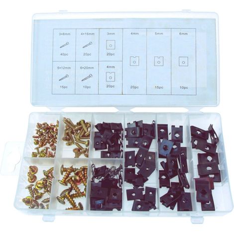 JSSEVN - 170-piece set of U-clip screws and clips for bodywork – 10 mm washers – Quick installation on thin sheet metal – Automotive assembly (1/4)