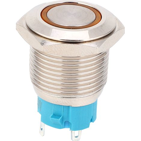 2 Drucktaster, 12–24 V DC, 16 mm, selbstverriegelnd, Metall, mit gelber Kontrollleuchte (1/5)