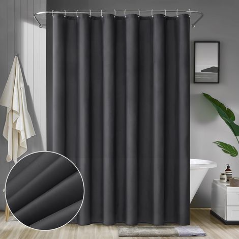 Rideau de Douche 240 x 200cm Polyester Anti-Moisissure Déperlant pour la Baignoire Imperméable Rideaux Baignoire Lavable en Machine 16 Crochets Gris Foncé (1/5)