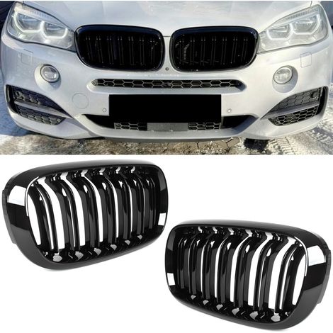 BMW X5 F15 13-18 rejillas entre los faros (ri帽ones) izquierda + derecha conjunto DOBLE BARRA NEGRO BRILLO