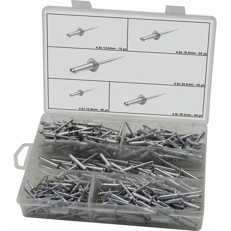 Rivet en acier de 3,2 à 4,8mm - coffret de 300pcs STILKER - 75804