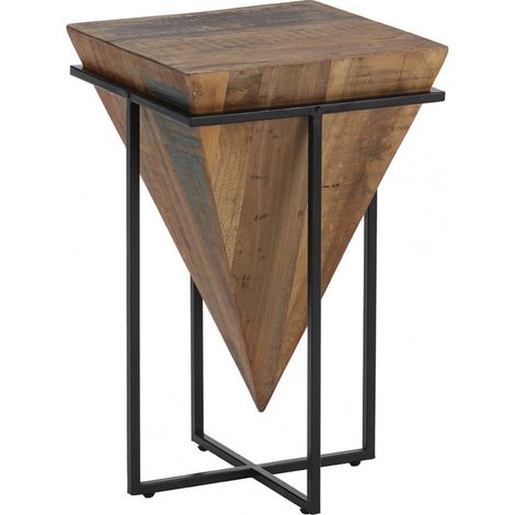 FINDY - Table d'Appoint H.68cm Pyramide Inversée Bois Massif et Métal Noir (1/3)