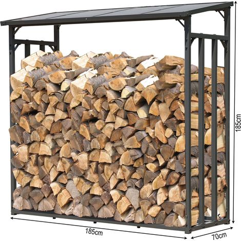 Quick-Star – Abri à bûches extérieur 185 x 70 x 185 cm – Structure en acier 40 mm – Toit en polycarbonate 6 mm – Capacité 2,3 m³ – Protection contre intempéries