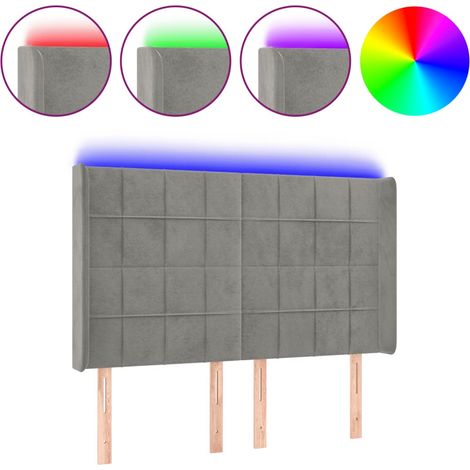 Testiera Testata del letto a LED Grigio Chiaro 147x16x118/128 cm in Velluto (1/4)