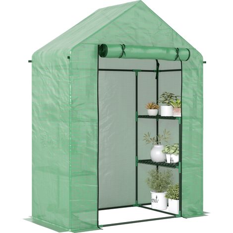 Dreistöckiges Regalgewächshaus für den Garten, kleines Balkongewächshaus, 140 g/m² verstärkte PE-Plane, 141x72x191 cm, grün, Pflanzenschutz im Freien, Winterschutz, kompaktes Gewächshaus.