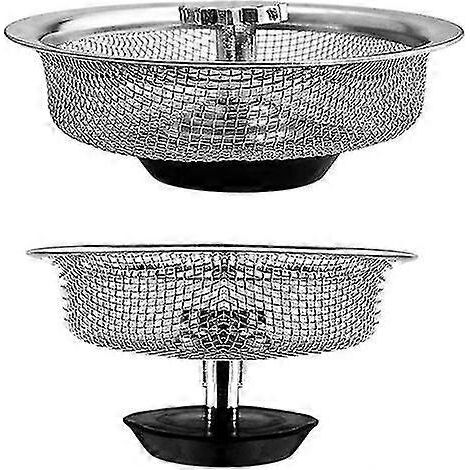 Lot de 2 crépines d'évier en acier inoxydable, crépine de douche, grille d'évier, bouchon en caoutchouc réglable en hauteur pour isoler les résidus (1/5)