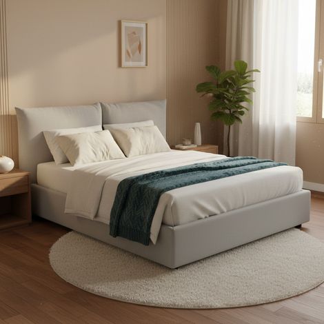 Talamo Italia Cama matrimonial Tiziana, Cama contenedor con revestimiento de tela, 100% Made in Italy, Apertura frontal, adecuado para colchón 160x190 cm, Blanco, con embalaje reforzado (1/5)