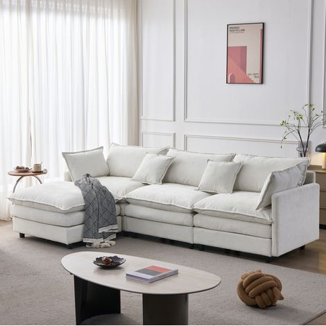 Sofá chaise longue modular de chenilla 3 plazas OKMYHOME (1/5)