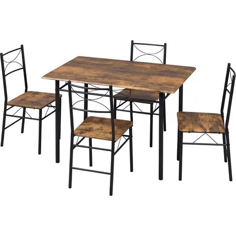 ELVMI Conjunto de Mesa y Sillas con 1 Mesa de Comedor y 4 Sillas, MDF y Hierro, Marrón Rústico y Negro (1/5)