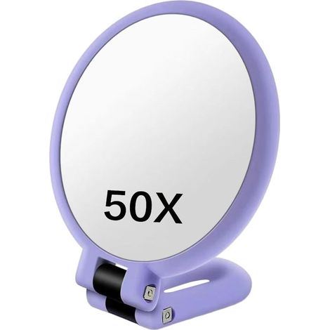 Miroir grossissant 50X, Miroir de Maquillage grossissant Double Face avec poignée réglable à 360 °, Conception Portable/Murale, Violet (1/5)