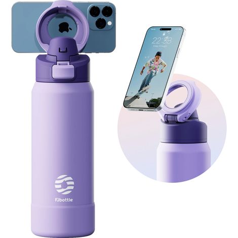 (Violet, 950 ml) Bouteille d'eau de sport isotherme en acier inoxydable avec support magnétique pour téléphone et couvercle antichoc. (1/5)