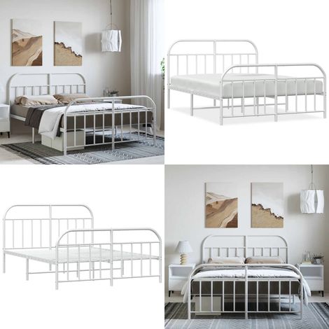 Cadre de lit métal sans matelas et pied de lit blanc 150x200 cm - Cadre De Lit - Lit Double - Lit Metal - Lit Blanc - Meuble Chambre - Home & Living (1/5)
