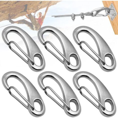 Mousquetons en acier inoxydable 304, forme ovale, 50 mm, à ressort, lot de 6 – Idéal pour l’alpinisme, le camping, la randonnée et les activités en plein air