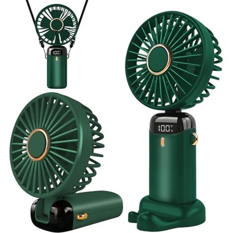 Ventilateur portable rechargeable par USB avec accessoires LED, adapté à la maison, au bureau, à la chambre et aux voyages en extérieur (vert). (1/5)