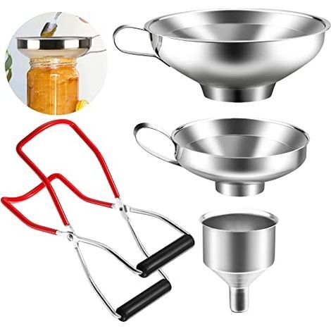 4 Pcs Entonnoir de Cuisine en Acier Inoxydable avec Pince à Bocal Conservation, Petit Confiture Entonnoir, pour Liquides, Parfums, Poudres, Huiles (Argent) - (1/5)