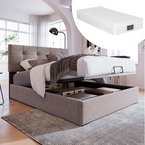 Bett Einzelbett Stauraum 90x200 Samt Hellgrau OKMYHOME (1/5)