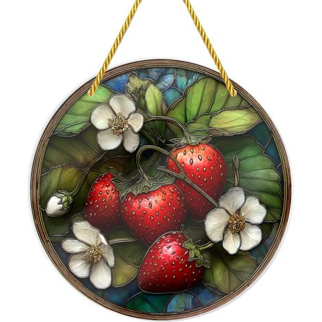 Verre décoratif Jardin de fraises, 40 x cm, en acrylique incassable, orné rouges et feuilles vertes (1/5)