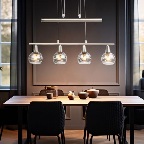 Hängeleuchte Pendelleuchte Esstisch höhenverstellbar Esszimmerlampe Glas LED Hängeleuchte 4 flammig, Zugpendel, 4x 4W 4x 400 lm 3000K, LxH 60 x 160 cm